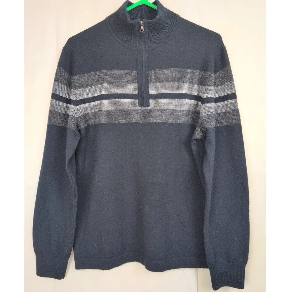 Banana Republic navy blue Merino wool quarter zip sweater Size L Preppy Cabin